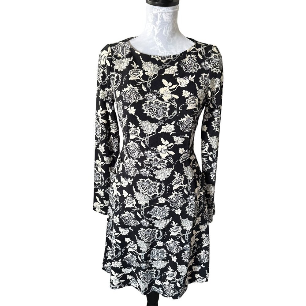 Etro Floral and Chain Print Mini dress Designer Black White Size 40